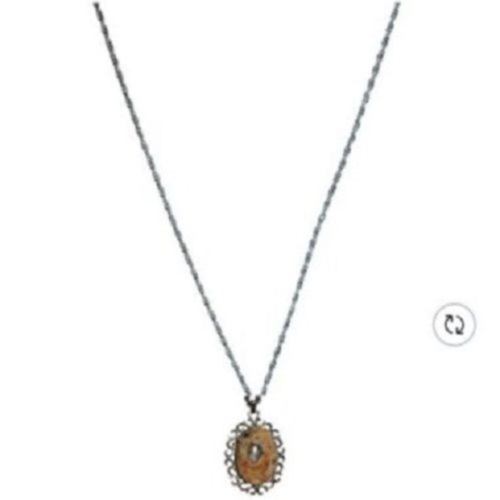 Vintage Elegant Crazy Lace Jasper Pendant Necklace Silver Tone Fashion Jewelry